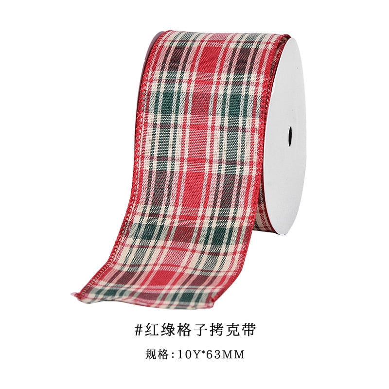 NAMZI 2.5 Inch x 10 Yards Christmas Wired Buffalo Plaid Burlap Ribbon, Ideal for Xmas Gift Wrapping, DIY Crafts & Birthday Party Decorations, Red Green
