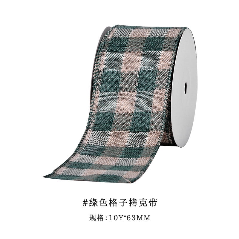 NAMZI 2.5 Inch x 10 Yards Christmas Wired Buffalo Plaid Burlap Ribbon, Ideal for Xmas Gift Wrapping, DIY Crafts & Birthday Party Decorations, Green