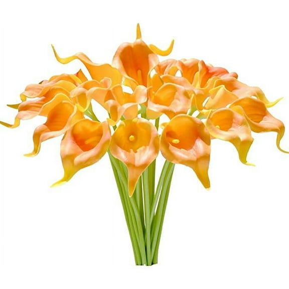 NAMZI 20pcs Fake Flowers Artificial Calla Lily Silk Flowers 13.4 Inch for Mother's Day Easter Home Kitchen and Wedding (Orange)