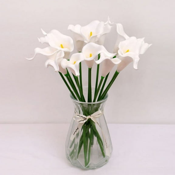 NAMZI 20pcs Fake Flowers Artificial Calla Lily Silk Flowers 13.4 Inch for Mother's Day Easter Home Kitchen and Wedding (White Yellow Core)