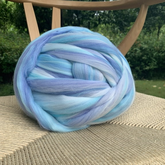 NAMZI 250g Pure Wool Roving Yarn, Chunky Fiber Wool Top for Felting, Ideal for Needle Felting, Wet Felting, DIY Hand Spinning & Craft Supplies ,Multiple Blue