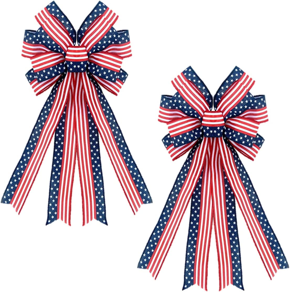 NAMZI 2Pcs 4th of July Wreath Bow Stripes Farmhouse Bow Independence Day Patriotic Decorative Craft Bow Memorial Day for Indoor Outdoor Party Door Wall DecorationB
