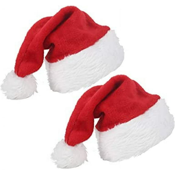 NAMZI 2pcs Christmas Santa Hat for Adults - Red Velvet Christmas Santa Claus Cap Luxury Xmas Hats with Plush Trim Comfort Liner