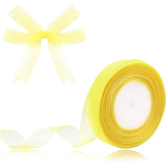 NAMZI 3/4 inch Green Sheer Organza Ribbon 50 Yards Chiffon Ribbon for Gift Wrapping Mother's Day Wedding Flower Bouquet Crafts(Yellow)
