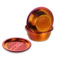 thumbnail image 1 of NAMZI 3-Piece Stainless Steel Kitchen Tools 3-in-1 Drain Basket Fruit and Vegetable Cutter Strainer Bowl Set Drain Pot Basket Grater for Fruit Vegetable Wash Rice Mix - Magic Red, 1 of 5