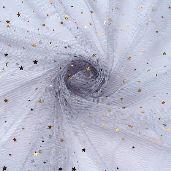 NAMZI 3 Yard x 59 Inch Glitter Tulle Fabric, Star Moon Sequin Netting for DIY Tutus & Wedding Party Decor, Light Grey