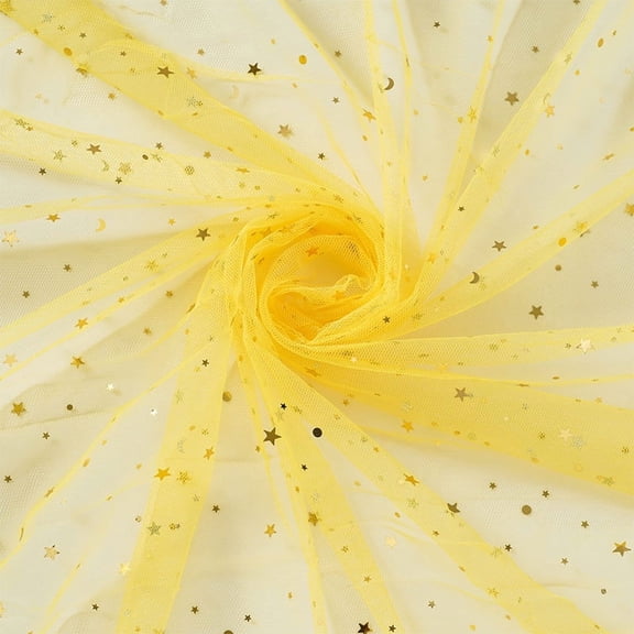 NAMZI 3 Yard x 59 Inch Glitter Tulle Fabric, Star Moon Sequin Netting for DIY Tutus & Wedding Party Decor, Yellow