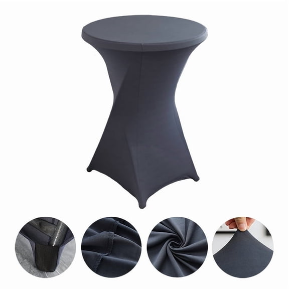 NAMZI 32" Diameter x 43" Height Round Spandex Table Cover, Fitted Highboy Cocktail Tablecloth Perfect for Parties, Weddings & Bars, Dark Grey