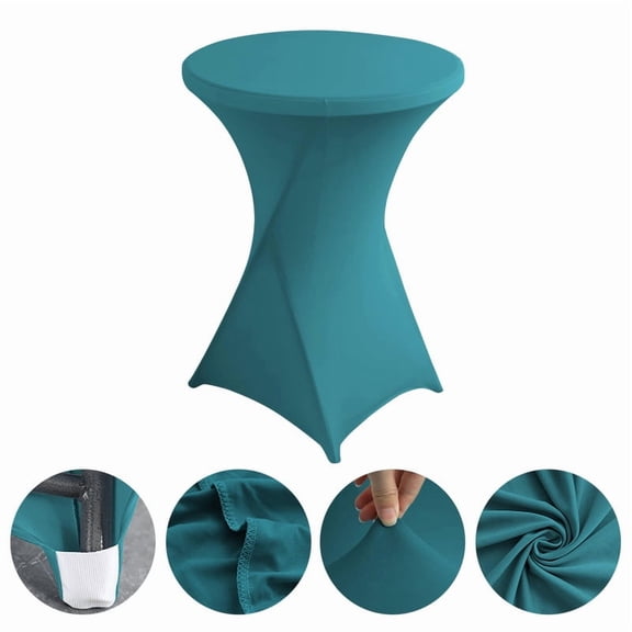 NAMZI 32" Diameter x 43" Height Round Spandex Table Cover, Fitted Highboy Cocktail Tablecloth Perfect for Parties, Weddings & Bars, Peacock Blue