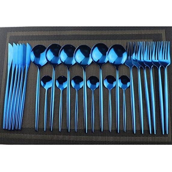NAMZI 40-Piece Silverware Set Stainless Steel Reusable Utensils Forks Spoons Knives Set, Mirror Polished Cutlery Flatware Set, Great for Family Gatherings & Daily Use (Service for 10, Blue)