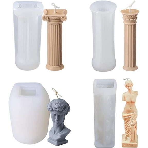 NAMZI 4Pcs 3D Candle Silicone Mold Roman Column Shape, Ancient Greek Pillar Candle Mold, DIY Candle Plaster Soap Craft Making Tool