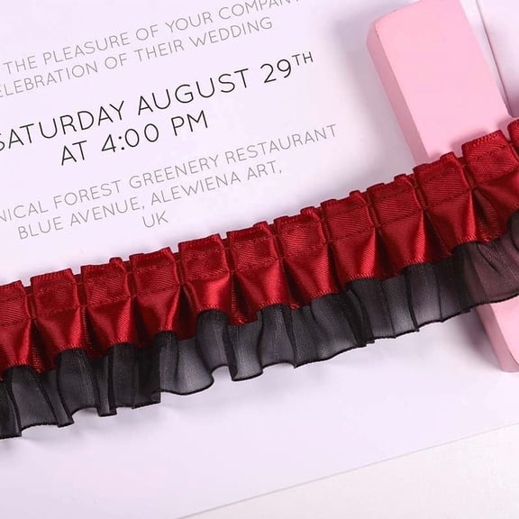NAMZI 4cmx5yard 2-Layer Ruffle Chiffon Lace Ribbon, Double-Layer Pleated Satin Organza Trim for Home, DIY, Sewing & Crafts, Costumes, Wine Red Black