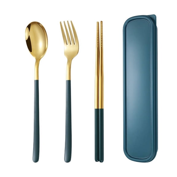 NAMZI 4pcs Food Grade Stainless Steel Cutlery Set, Durable Flatware Tableware, Essential Eating Utensils for Home Kitchen, Family Dinners & Restaurant Servings,Gold Green