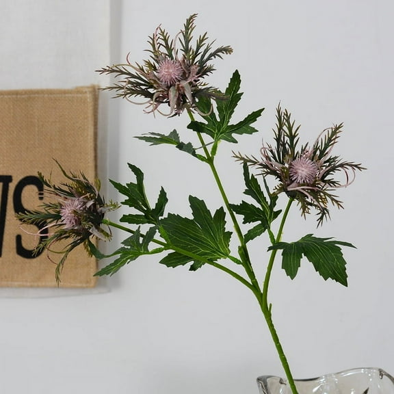 NAMZI 5 Branch Purple Artificial Thistle Flowers Bouquet, Silk Fake Flower Plants for Home Decor, Garden Wedding, Office, Prom Party Decor