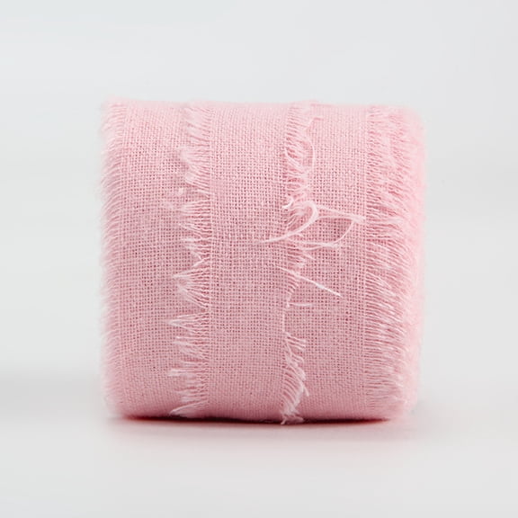 NAMZI 5 Yard 1.6 Inch Rustic Cotton Linen Ribbon, Frayed-Fringe Style for Wedding Invitations, Bridal Bouquets, Gift Wrapping & Crafts, Pink