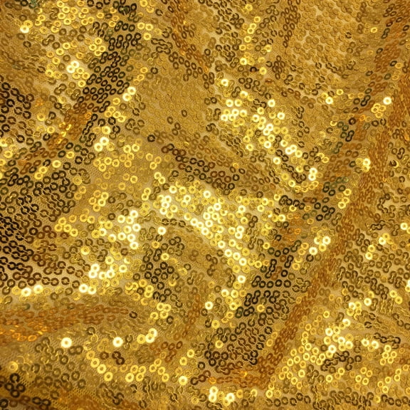 NAMZI 51in Wide x 1.1 Yards Length Sequin Fabric by The Yard, Glitter Linen Material for Tablecloth, Table Runner & Photo Booth Backdrop, Dark Golden