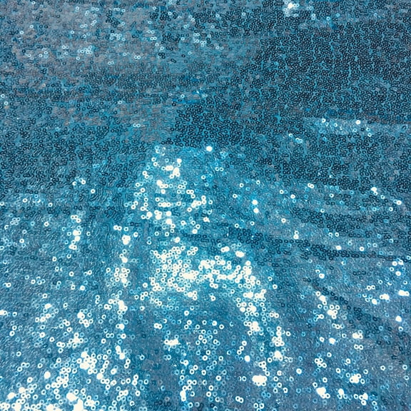 NAMZI 51in Wide x 1.1 Yards Length Sequin Fabric by The Yard, Glitter Linen Material for Tablecloth, Table Runner & Photo Booth Backdrop, Lake Blue