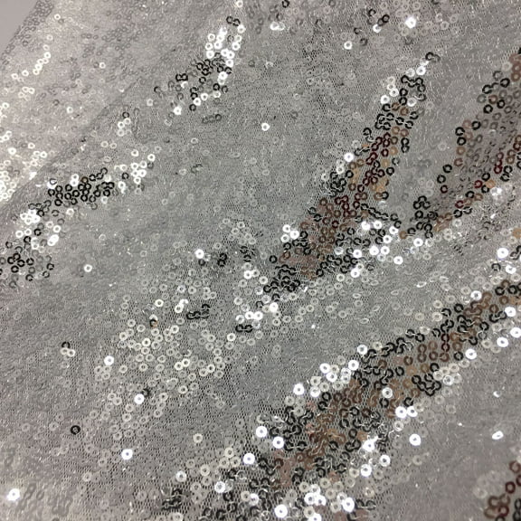 NAMZI 51in Wide x 1.1 Yards Length Sequin Fabric by The Yard, Glitter Linen Material for Tablecloth, Table Runner & Photo Booth Backdrop, Silver A