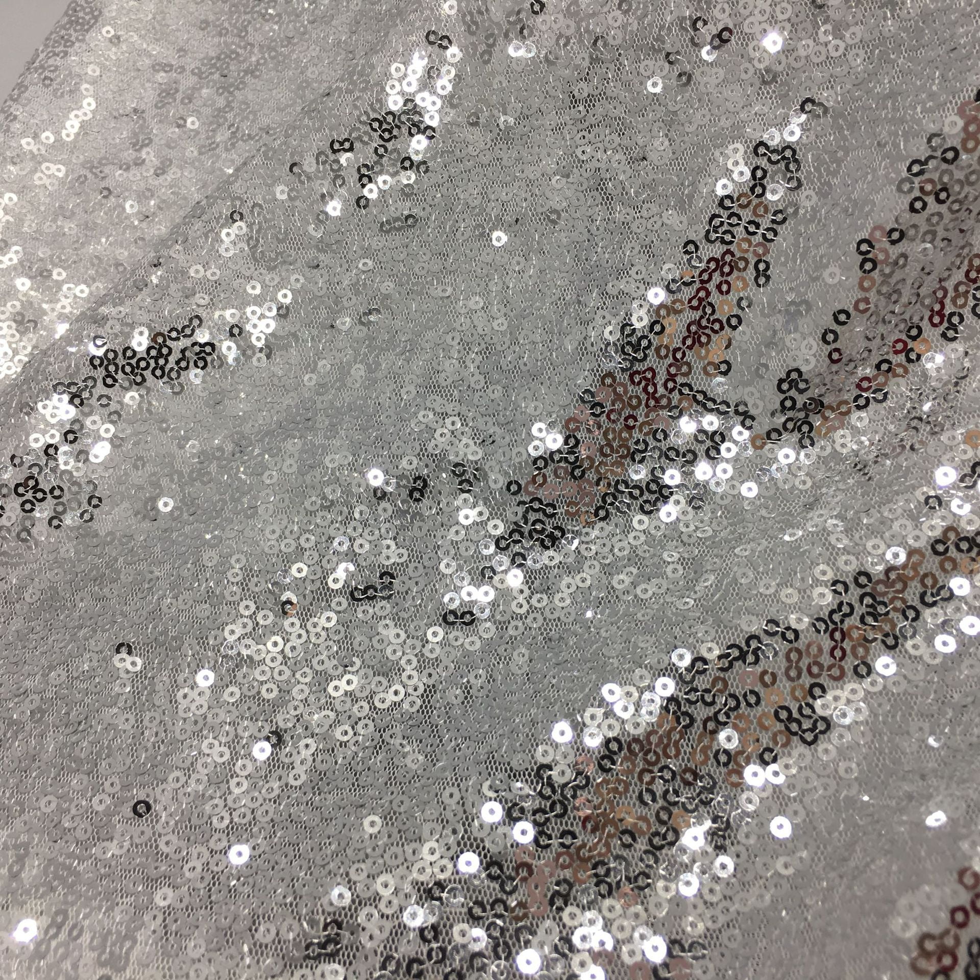 NAMZI 51in Wide x 2.2 Yards Length Sequin Fabric by The Yard, Glitter Linen Material for Tablecloth, Table Runner & Photo Booth Backdrop, Silver A