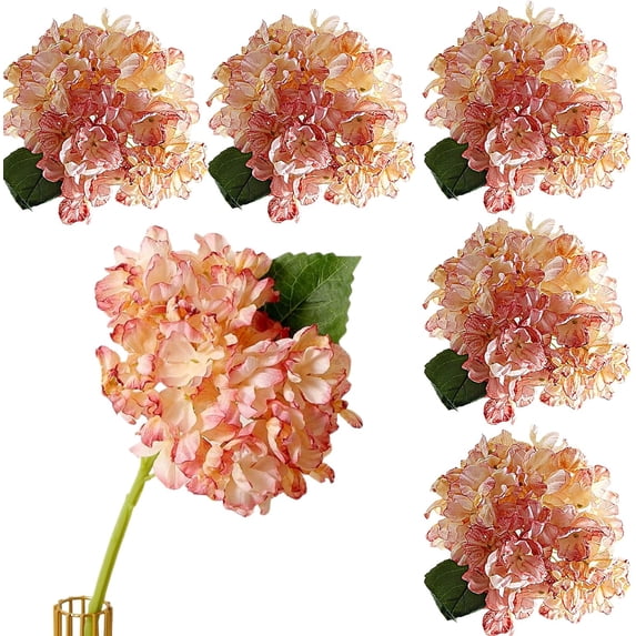 Namzi 5Pcs 14.2In Champagnepink Artificial Hydrangea Silk Flowers Stem Fake Hydrangea Flowers for Wedding Home Garden Centerpiece