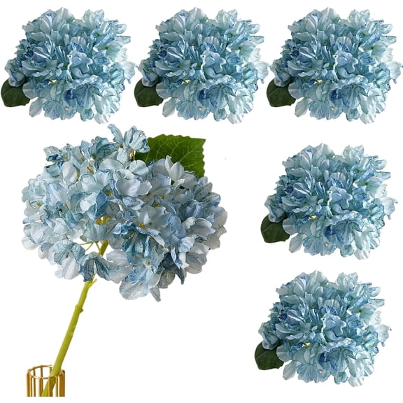 NAMZI 5Pcs 14.2In Skyblue Artificial Hydrangea Silk Flowers Stem Fake Hydrangea Flowers for Wedding Home Garden Centerpiece