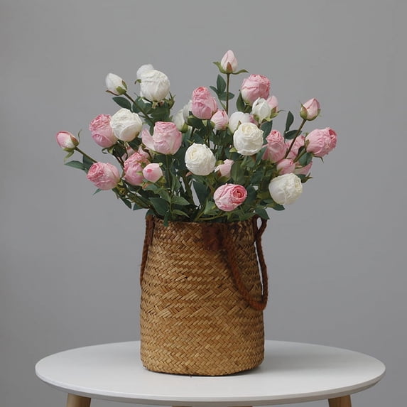 Namzi 6pcs Artificial Rose Flowers Long Stem Fake Silk Roses for DIY Wedding Bouquet Table Centerpiece Home Decor (Light Pink white)