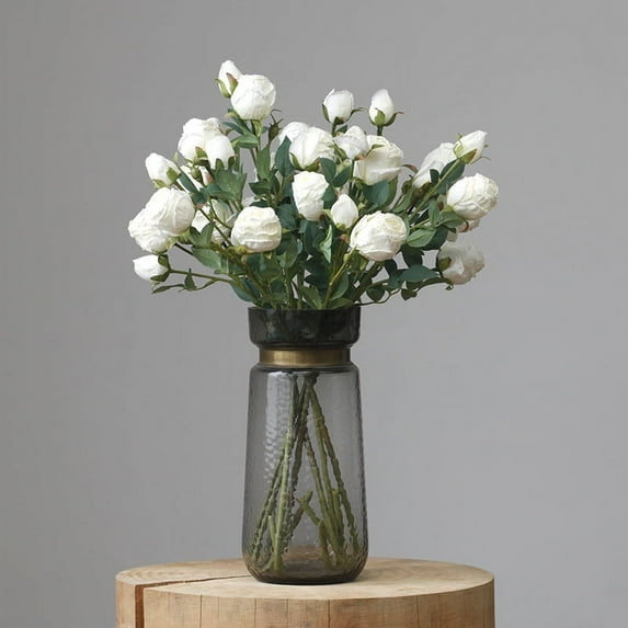 NAMZI 6pcs Artificial Rose Flowers Long Stem Fake Silk Roses for DIY Wedding Bouquet Table Centerpiece Home Decor (White)