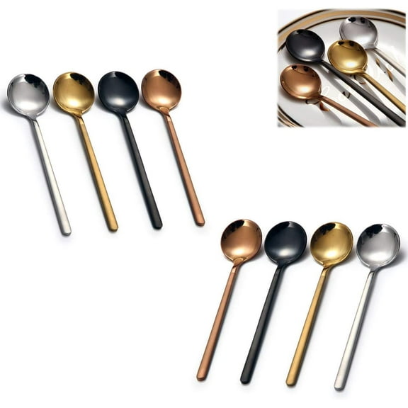 NAMZI 8Pcs Stainless Steel Mini Spoons Set, Frosted Handle Coffee/Espresso Spoons, Multi-Use for Dessert, Tea, Ice Cream, Cake & Soup, 5.3*1.3inch 4 Color