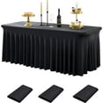 thumbnail image 1 of NAMZI 8ft Spandex Table Cloth for Standard Folding Tables-3Pack Black Table Cloth Table Protector for Party, Wedding, Cocktail, Banquet, Festival, 1 of 5