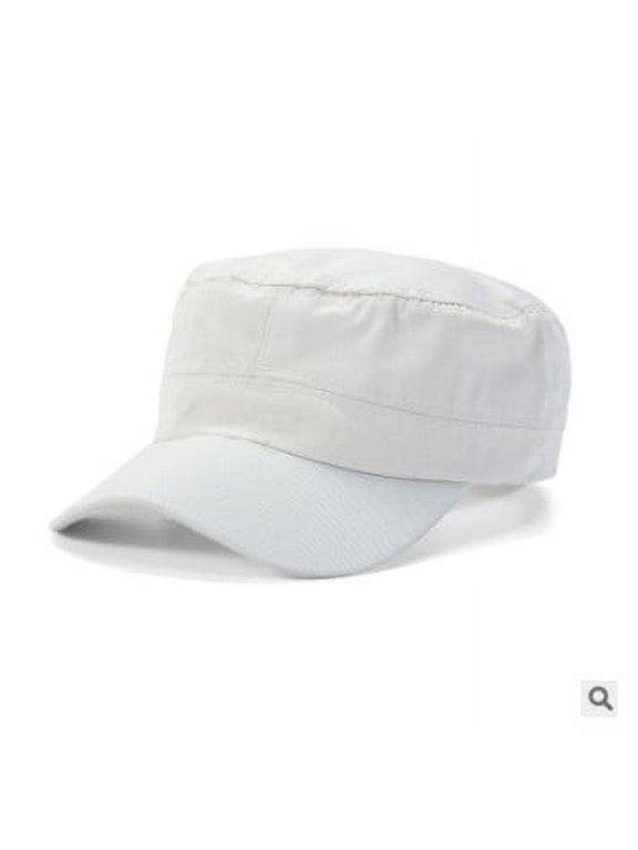 Adjustable Unisex Flat Top Twill Classic Baseball Cap Military Cap 22-23.6 Inch Cadet Hat (Beige)