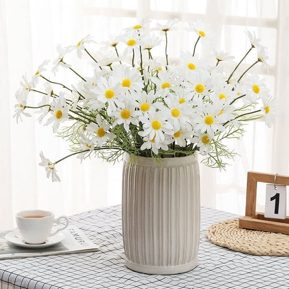 NAMZI Artificial Flowers 12 Bundles Artificial Silk Daisy Fake Flowers UV Resistant Outdoor Fake Wildflowers with Stems Greenery Shrubs Plants Arrangements for Home Garden for Decoration (White)