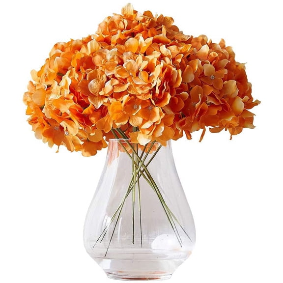 Namzi Artificial Hydrangea Flowers Orange Heads 10 Fake Hydrangea Silk Flowers for Wedding Centerpieces Bouquets DIY Floral Decor Home Decoration with Stems