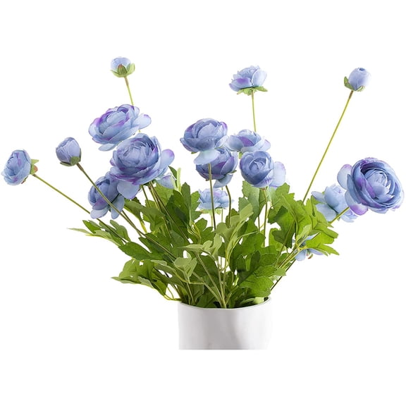 NAMZI Artificial Persian Peach Silk Flowers Buttercup (Asian Buttercup 5 Bundles),Suitable for Core Decorations,Weddings,Homes,Artistic Decorations,and Props (Blue)