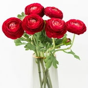 NAMZI Artificial Ranunculus Flowers with Real Touch Stem, Silk Ranunculus Flowers6 Pack Red