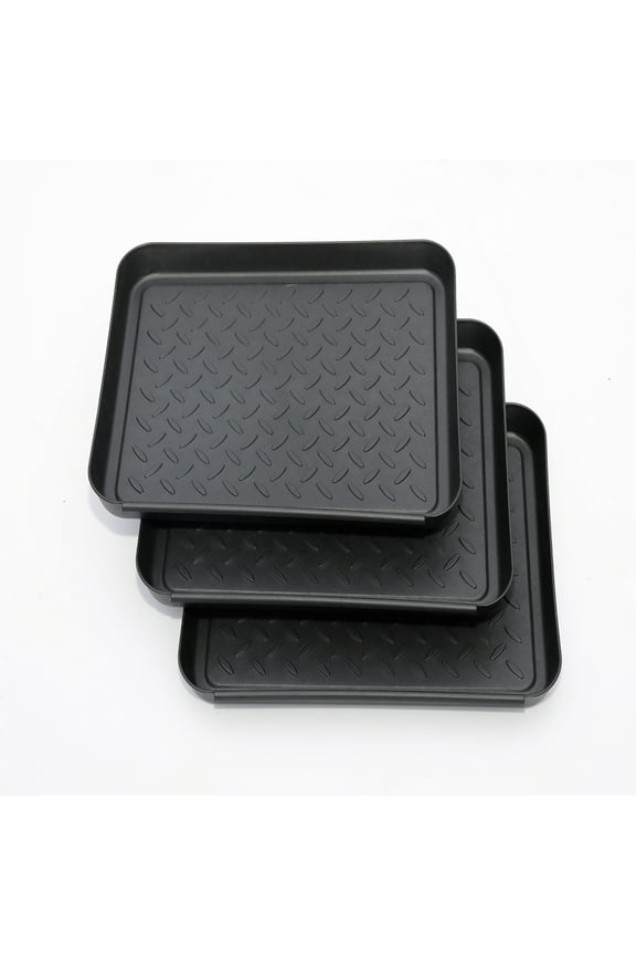 Boot Tray 3-Pack, Shoe Tray for Entrance (13.8X10.8X1.2in) Rubber Plastic Boot Tray for Floor Protection, Rain and Snow Wet Shoe Drip Tray for Indoor and Outdoor, Multipurpose Mat Tray- black