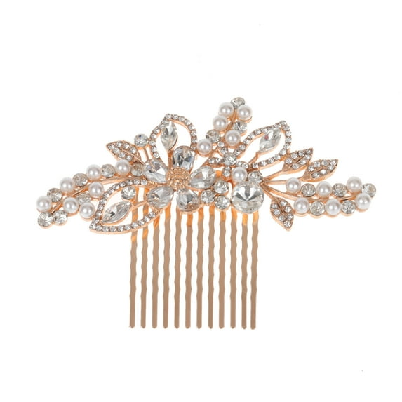 NAMZI Bridal Flower Wedding Hair Pins Crystal Pearl Hair Combs Clips Headpiece Gold Wedding Hair Accessories Jewelry with Rhinestone for Brides Bridesmaids Women Girls (Gold)