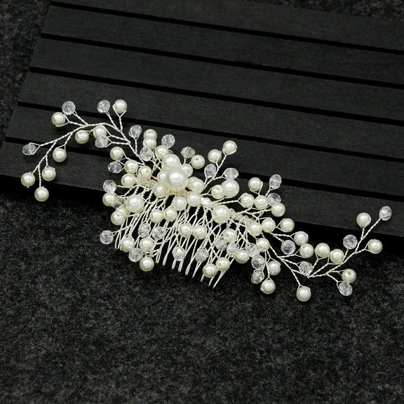 NAMZI Bridal Flower Wedding Hair Pins Crystal Pearl Hair Combs Clips Headpiece Gold Wedding Hair Accessories Jewelry with Rhinestone for Brides Bridesmaids Women Girls (White)