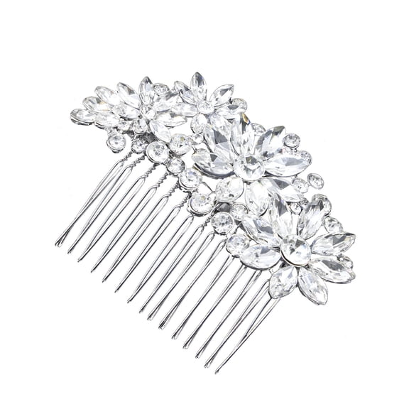NAMZI Bridal Flower Wedding Hair Pins Crystal Pearl Hair Combs Clips Headpiece Gold Wedding Hair Accessories Jewelry with Rhinestone for Brides Bridesmaids Women Girls (Silvery)