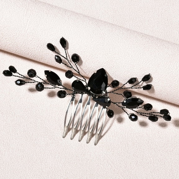 NAMZI Bridal Flower Wedding Hair Pins Crystal Pearl Hair Combs Clips Headpiece Gold Wedding Hair Accessories Jewelry with Rhinestone for Brides Bridesmaids Women Girls (Black)