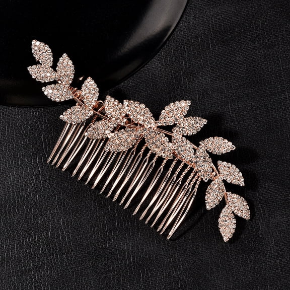NAMZI Bridal Flower Wedding Hair Pins Crystal Pearl Hair Combs Clips Headpiece Gold Wedding Hair Accessories Jewelry with Rhinestone for Brides Bridesmaids Women Girls (Rose gold)