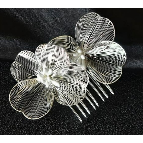 NAMZI Bridal Flower Wedding Hair Pins Crystal Pearl Hair Combs Clips Headpiece Gold Wedding Hair Accessories Jewelry with Rhinestone for Brides Bridesmaids Women Girls (silvery)