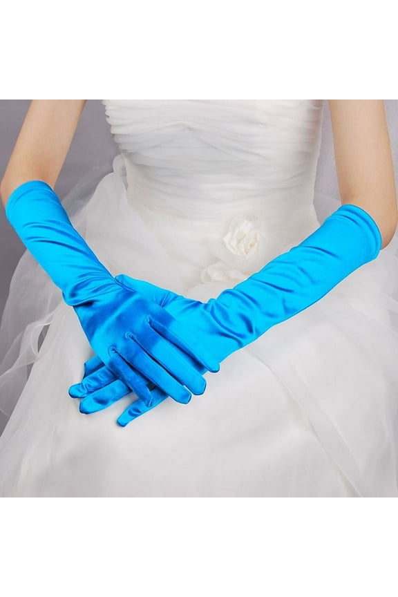 Classic Adult Size Long Opera Length Satin Gloves 15"Lake Blue