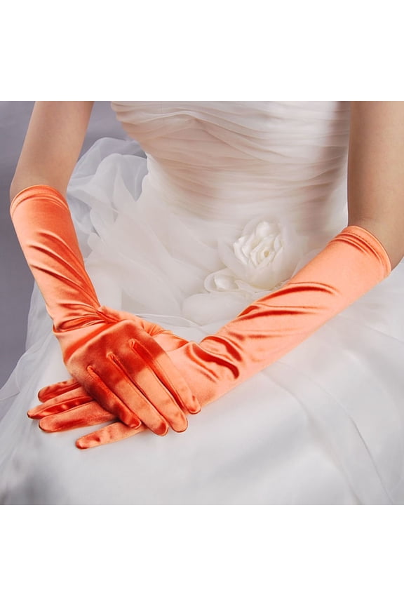 Classic Adult Size Long Opera Length Satin Gloves 15"Tangerine
