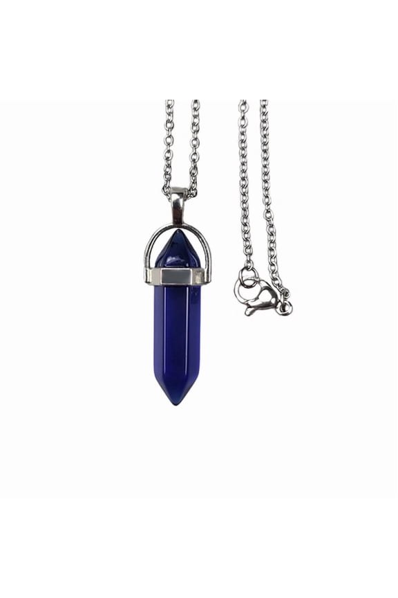 Crystal Necklaces for Women Crystal Pendant Gemstone Necklace for Spiritual Energy Healing Hexagonal Pendant Divination for Men (Blue)