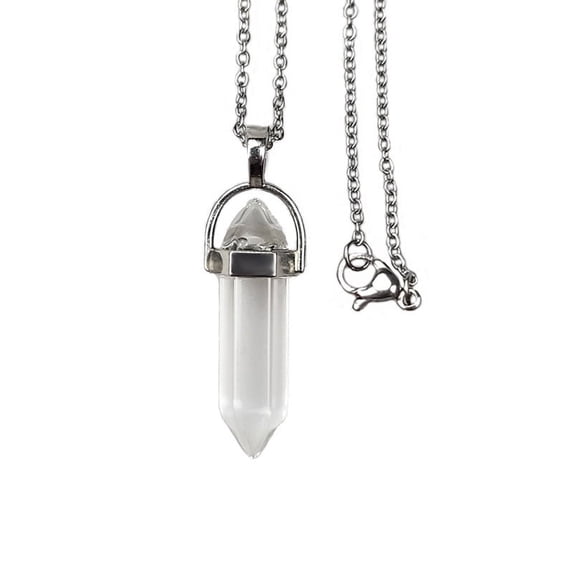 NAMZI Crystal Necklaces for Women Crystal Pendant Gemstone Necklace for Spiritual Energy Healing Hexagonal Pendant Divination for Men (White)