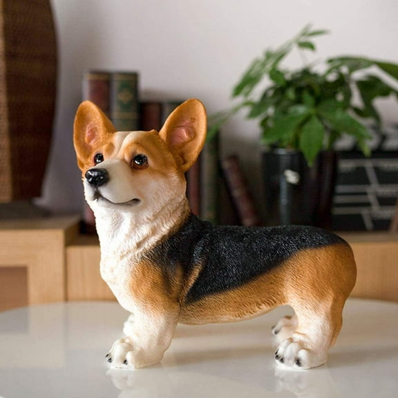 Namzi Cute Corgi Dog Figurines,Resin Garden Patio Simulation Dog Statues Decor Outdoor Hand-Painted Ornaments Yard Art Lovely Sculptures Black 28x18x26cm(11x7x10inch)