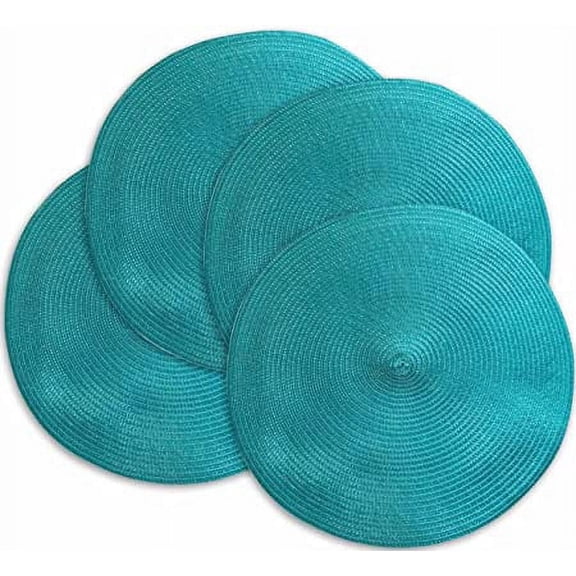 NAMZI Dark Teal Round Place Mats for Kitchen Table,Vinyl Woven Placemats Heat Resistant Table mats (4, Dark Teal)