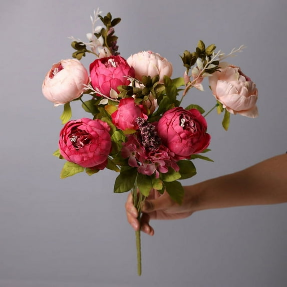 NAMZI European Style Simulated Peony Bouquet, 13 Springs Flowers Artificial Silk Peony Bouquets Wedding Home Decoration Anniversary Flower Bouquets 01
