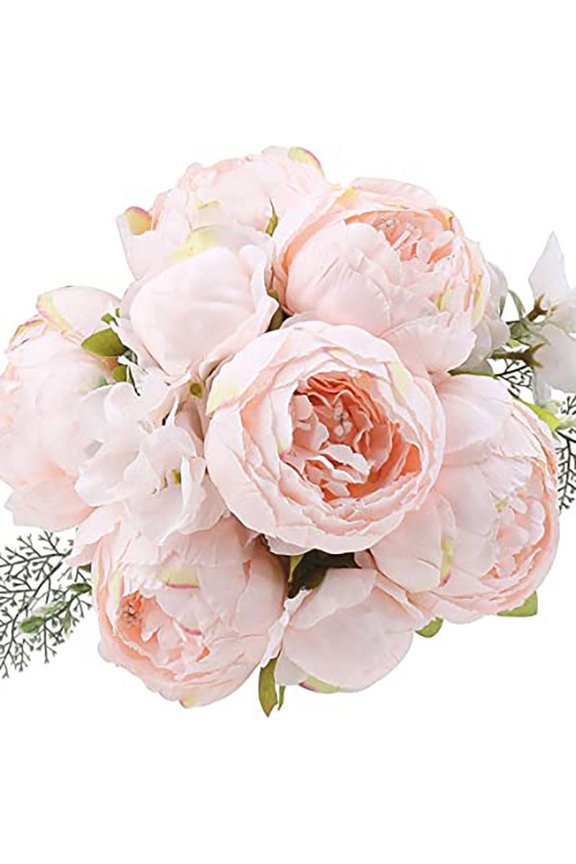 Fake Flowers Vintage Artificial Peonies Silk Flowers Wedding Home Decor, 1-Pack (Peach)