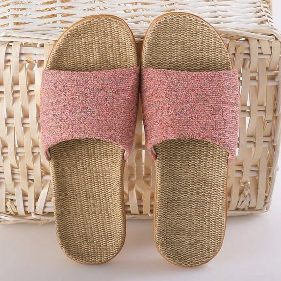 NAMZI Flax Tatami Slippers No Slip Indoor Slippers Open Toe sandals (SIZE:37-38,Pink)